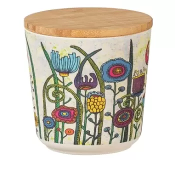 Recipient depozitare pentru bucatarie, Wenko, Flowers, 0.5 L, 10.5 x 10.5 x 10.5 cm, silicon/plastic/bambus imagine