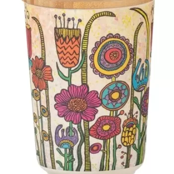 Recipient depozitare pentru bucatarie, Wenko, Flowers, 0.7 L, 10.5 x 14.5 x 10.5 cm, Flowers, silicon/plastic/bambus imagine