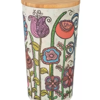 Recipient depozitare pentru bucatarie, Wenko, Flowers, 0.95 L, 10.5 x 18.5 x 10.5 cm, silicon/plastic/bambus imagine