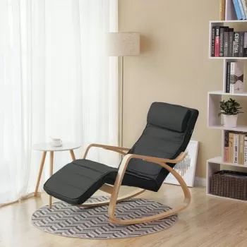 Scaun balansoar reglabil in 5 pozitii, Vasagle, 67 x 125 x 91 cm, max. 150 kg, lemn de mesteacan/bumbac, gri imagine