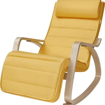 Scaun balansoar reglabil in 5 pozitii, Vasagle, 67x121.5x84 cm, max 150 kg, lemn de mesteacan/policoton, galben pastel/natural imagine