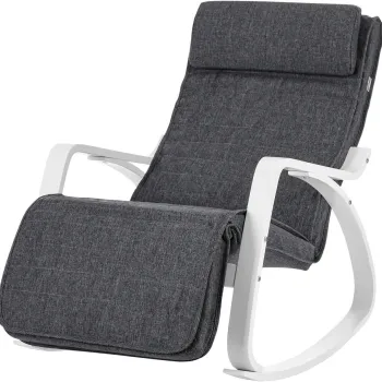 Scaun balansoar reglabil in 5 pozitii, Vasagle, 67x121.5x84 cm, max 150 kg, lemn de mesteacan/textil cu aspect de in, gri inchis/alb imagine