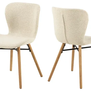 Scaun Batilda -A1 Zip, Actona, 47x53x82.5 cm, tesatura Boucle/lemn de stejar, crem imagine