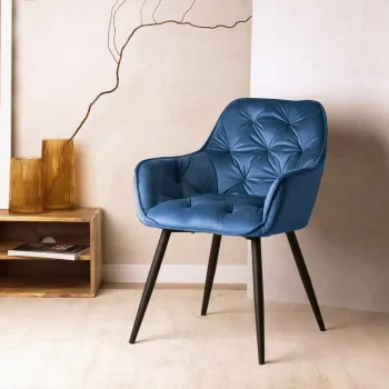 Scaun Cherry, Homla, 57x63x84 cm, metal/catifea din poliester, albastru imagine