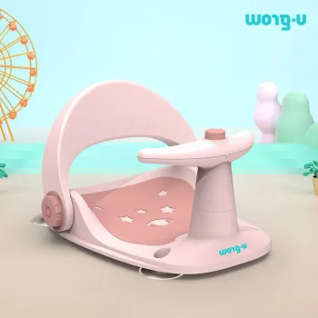 Scaun de baie pentru bebelusi cu ghidon si spatar reglabil U-Grow, 36.9x31x22 cm, polipropilena/silicon, roz imagine