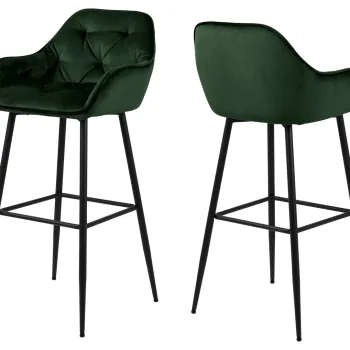Scaun de bar Brooke, Actona, 52x53x104 cm, catifea/otel, verde forest imagine