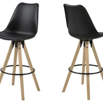 Scaun de bar Dima, Actona, 48.5x55x111.5 cm, piele ecologica/lemn de cauciuc, otel, negru imagine