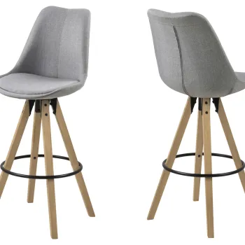 Scaun de bar Dima, Actona, 48.5x55x111.5 cm, poliester/otel, lemn de cauciuc, gri deschis imagine