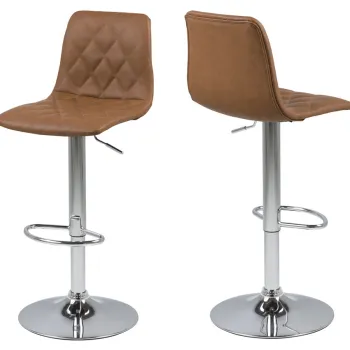 Scaun de bar Emu, Actona, 40x48.5x110 cm, rotativ, piele ecologica/otel, maro deschis imagine