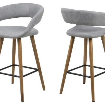 Scaun de bar Grace, Actona, 55x46x88.5 cm, poliester/lemn de stejar, gri deschis imagine