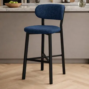 Scaun de bar, Hanah Home, Luna, 42x100x45 cm, Fier/Poliester/In, Albastru navy imagine