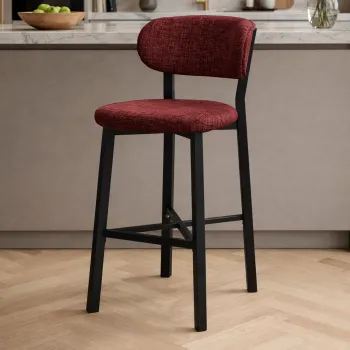 Scaun de bar, Hanah Home, Luna, 42x100x45 cm, Fier/Poliester/In, Bordo imagine