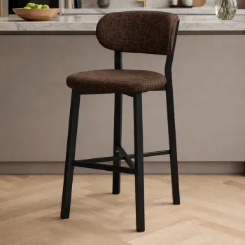 Scaun de bar, Hanah Home, Luna, 42x100x45 cm, Fier/Poliester/In, Maro imagine