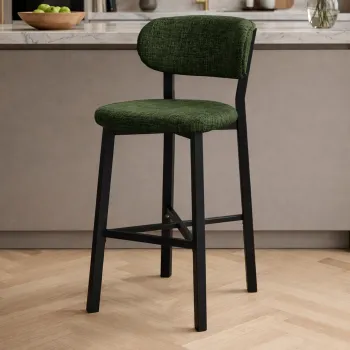 Scaun de bar, Hanah Home, Luna, 42x100x45 cm, Fier/Poliester/In, Verde imagine