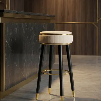 Scaun de bar, Mauro Ferretti, London, 37x74 cm, lemn de pin/piele ecologica, crem/negru/auriu imagine