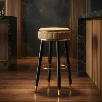 Scaun de bar, Mauro Ferretti, London, 38x74 cm, lemn de pin/piele ecologica, maro/negru/auriu imagine