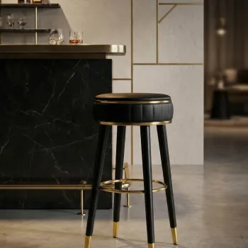 Scaun de bar, Mauro Ferretti, London, 38x74 cm, lemn de pin/piele ecologica, negru/auriu imagine