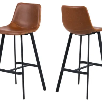 Scaun de bar Oregon, Actona, 46.5x50x103 cm, piele ecologica/otel, brandy vintage imagine