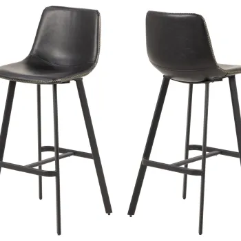 Scaun de bar Oregon, Actona, 46.5x50x103 cm, piele ecologica/otel, negru imagine