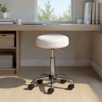 Scaun de birou Asra, Inter Link, 34x34x46-56 cm, rotativ, metal/piele ecologica, alb imagine