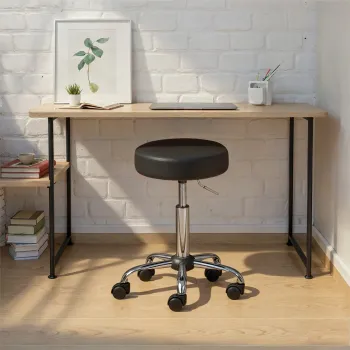 Scaun de birou Asra, Inter Link, 34x34x46-56 cm, rotativ, metal/piele ecologica, negru imagine