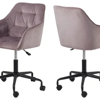 Scaun de birou Brooke, Actona, 59x58.5x88.5 cm, rotativ, catifea/otel, roz pudrat imagine