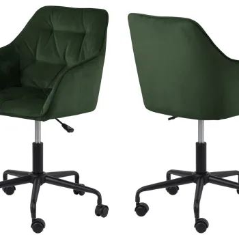 Scaun de birou Brooke, Actona, 59x58.5x88.5 cm, rotativ, catifea/otel, verde forest imagine