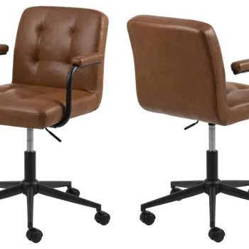 Scaun de birou Cosmo, Actona, 56x59x88.5 cm, rotativ, piele ecologica/otel, brandy imagine