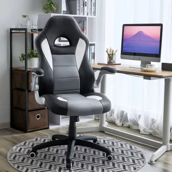 Scaun de birou ergonomic Gaming, Vasagle, piele ecologica, negru/gri/alb imagine