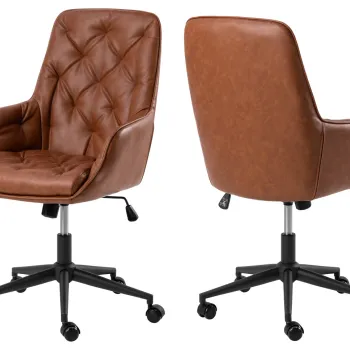 Scaun de birou Erik, Actona, 60x67.5x106 cm, rotativ, piele ecologica/otel, brandy imagine