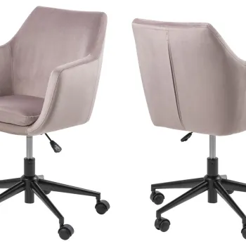 Scaun de birou Nora, Actona, 58x58x91 cm, rotativ, catifea/otel, roz pudrat imagine