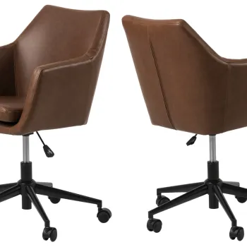Scaun de birou Nora, Actona, 58x58x91 cm, rotativ, piele ecologica/otel, brandy imagine