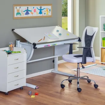 Scaun de birou pentru copii Donny, Inter Link, 55x54.5x85-95 cm, rotativ, metal/poliuretan, alb/negru imagine