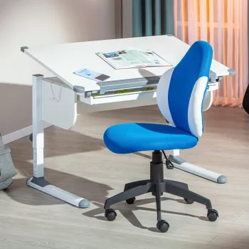 Scaun de birou pentru copii Jessi, Inter Link, 52x56x94-103.5 cm, rotativ, plastic/poliester, albastru/alb imagine