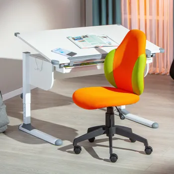 Scaun de birou pentru copii Jessi, Inter Link, 52x56x94-103.5 cm, rotativ, plastic/poliester, portocaliu/verde imagine