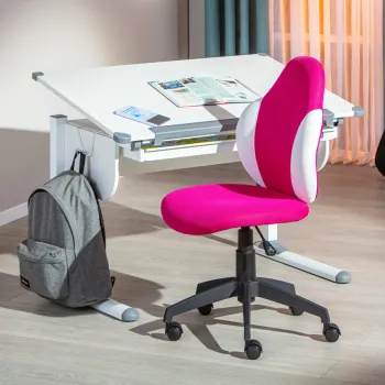 Scaun de birou pentru copii Jessi, Inter Link, 52x56x94-103.5 cm, rotativ, plastic/poliester, roz/alb imagine