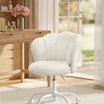 Scaun de birou Petal, Songmics, 64x64x79-89 cm, teddy fleece, crem imagine