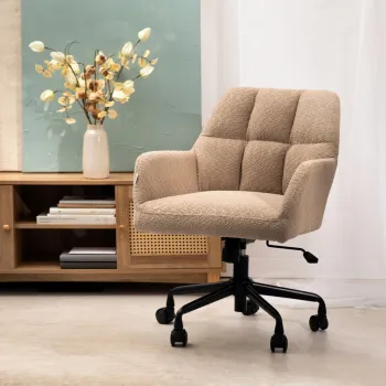 Scaun de birou rotativ Seensa, Homla, 67x58x81-89 cm, metal/poliester, bej inchis imagine