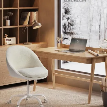 Scaun de birou, Songmics, 56x60x83.3-93.3 cm, 110 kg, sherpa, gri dove imagine