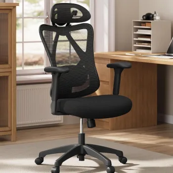Scaun de birou, Songmics, ergonomic, suport lombar si tetiera reglabile, 70x71x114-124 cm, 150 kg, negru cerneala imagine
