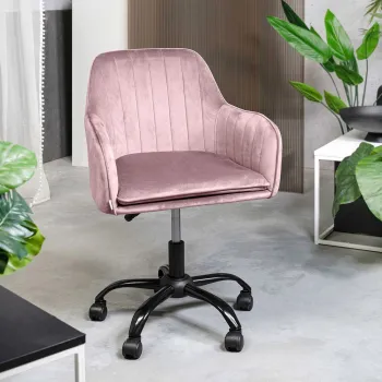 Scaun de birou Teill, Homla, 55.5x54.5x80/90 cm, metal/catifea din poliester, roz imagine