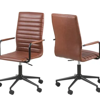 Scaun de birou Winslow, Actona, 51x58x103 cm, rotativ, piele ecologica/otel, brandy imagine