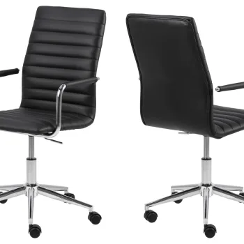 Scaun de birou Winslow, Actona, 51x58x103 cm, rotativ, piele naturala Lido/otel, negru imagine