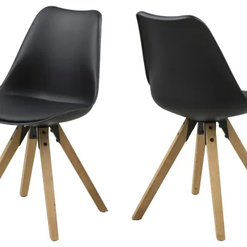 Scaun Dima, Actona, 48.5x55x85 cm, piele ecologica/lemn de cauciuc, negru/natural imagine