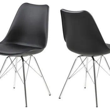 Scaun Eris, Actona, 48.5x54x85.5 cm, piele ecologica/otel, negru/crom imagine