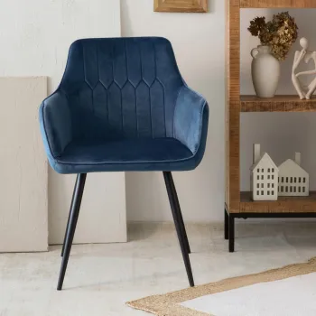 Scaun Etienne, Homla, 61x56x86 cm, metal/catifea din poliester, albastru imagine