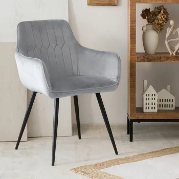 Scaun Etienne, Homla, 61x56x86 cm, metal/catifea din poliester, gri deschis imagine