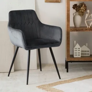 Scaun Etienne, Homla, 61x56x86 cm, metal/catifea din poliester, gri inchis imagine