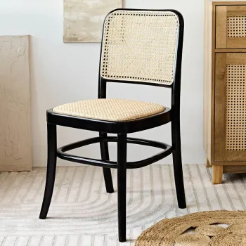 Scaun Legno, Homla, 49x45x83 cm, lemn/ratan, negru imagine