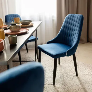 Scaun Louis, Homla, 59x47x88 cm, metal/catifea din poliester, albastru imagine